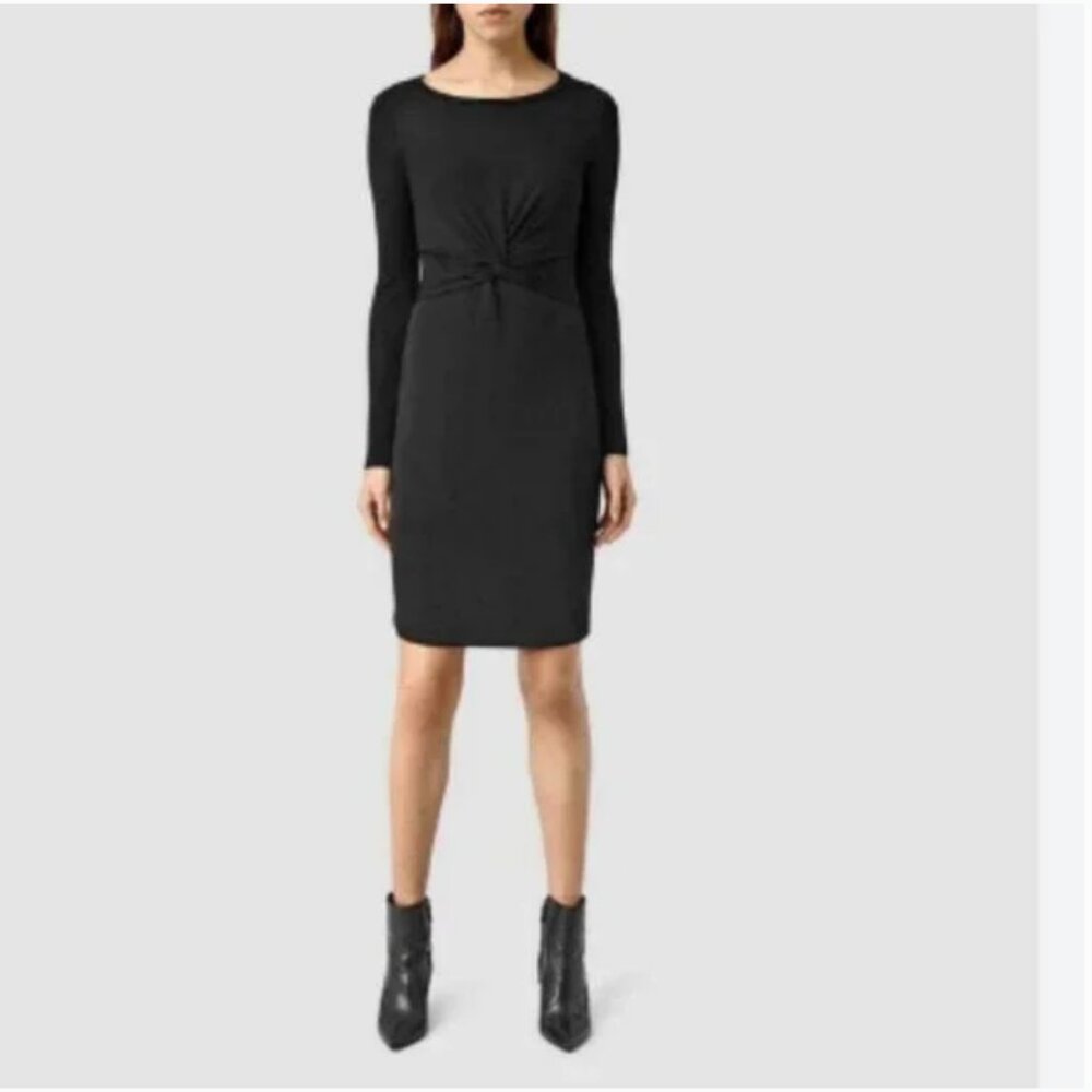 AllSaints Paloma LS Black Twist Dress Size XS